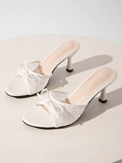 Women's High Heel Sandals Mesh High Heels Bow Decor Spring/Summer New Style Minimalist Elegant Fashion Sexy Suitable For Daily Office, Kitten Heels