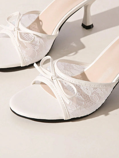 Women's High Heel Sandals Mesh High Heels Bow Decor Spring/Summer New Style Minimalist Elegant Fashion Sexy Suitable For Daily Office, Kitten Heels