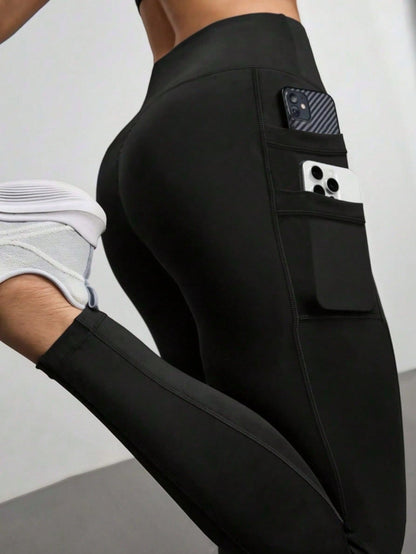 Women's High Waist Elastic Daily Casual Yoga Pants With Side Pockets Black Fall