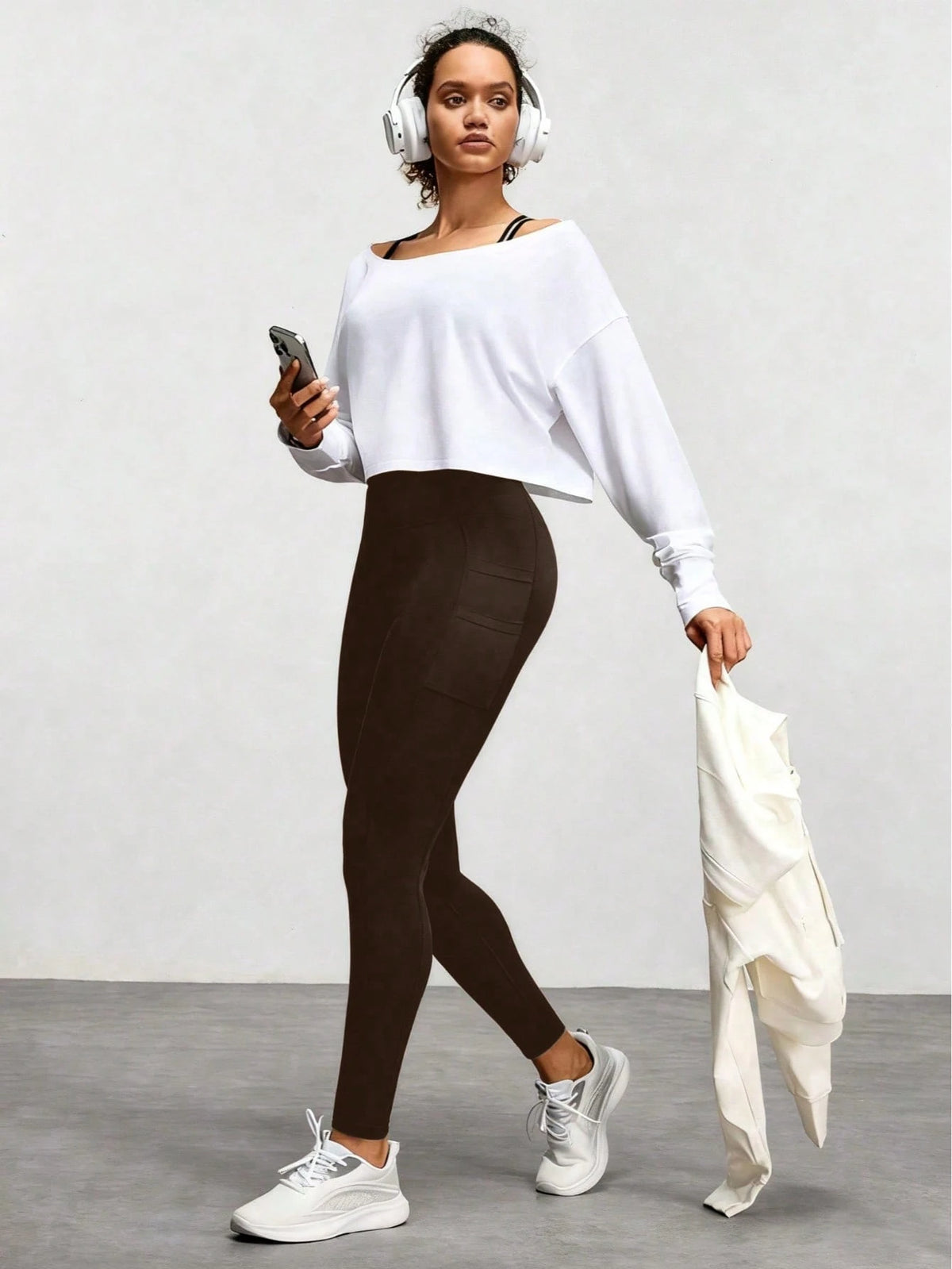 Women's High Waist Elastic Daily Casual Yoga Pants With Side Pockets Black Fall