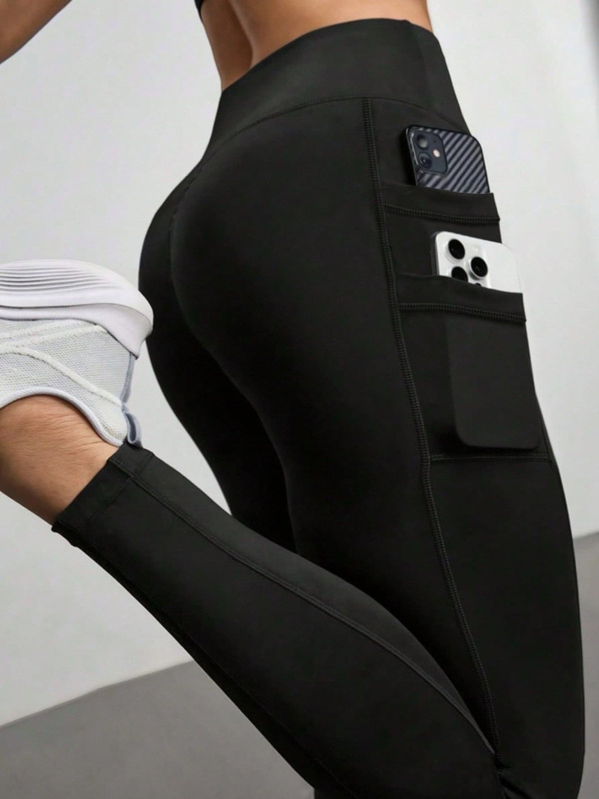 Women's High Waist Elastic Daily Casual Yoga Pants With Side Pockets Black Fall
