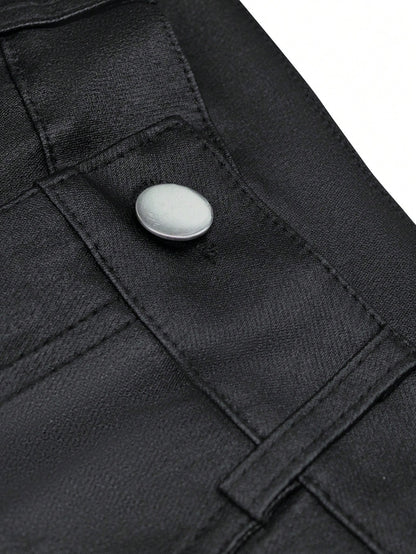 Women's High Waist Glossy PU Leather Wide Leg Pants, Matte Coating, Fashion Versatile, Suitable For Party, Commute, Music Festival, Vacation, Casual Straight Leg Pants, Spring/Summer Essential, Best S