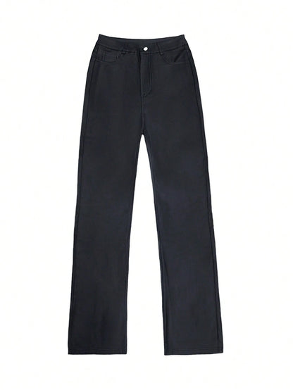 Women's High Waist Glossy PU Leather Wide Leg Pants, Matte Coating, Fashion Versatile, Suitable For Party, Commute, Music Festival, Vacation, Casual Straight Leg Pants, Spring/Summer Essential, Best S