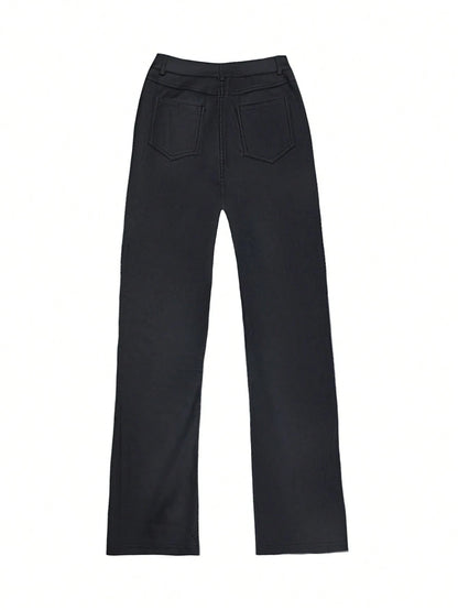 Women's High Waist Glossy PU Leather Wide Leg Pants, Matte Coating, Fashion Versatile, Suitable For Party, Commute, Music Festival, Vacation, Casual Straight Leg Pants, Spring/Summer Essential, Best S