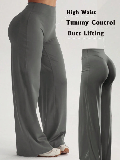 Women's High Waist Wide Leg Pants For Outdoor Exercise, Comfortable Sports Casual Leggings, High Elastic Flare Pants For Commuting And Yoga, Knit Fabric, Elastic And Comfortable, Suitable For Daily We