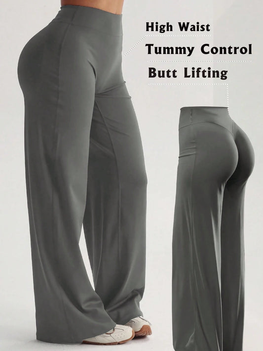 Women's High Waist Wide Leg Pants For Outdoor Exercise, Comfortable Sports Casual Leggings, High Elastic Flare Pants For Commuting And Yoga, Knit Fabric, Elastic And Comfortable, Suitable For Daily We