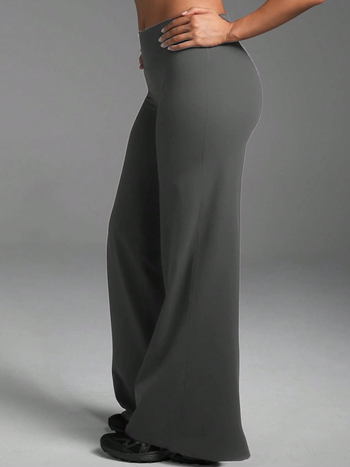 Women's High Waist Wide Leg Pants For Outdoor Exercise, Comfortable Sports Casual Leggings, High Elastic Flare Pants For Commuting And Yoga, Knit Fabric, Elastic And Comfortable, Suitable For Daily We