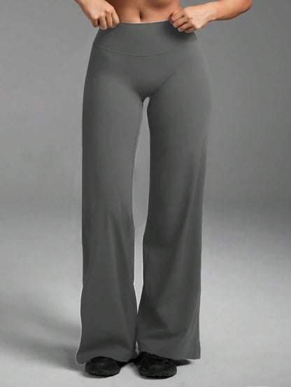 Women's High Waist Wide Leg Pants For Outdoor Exercise, Comfortable Sports Casual Leggings, High Elastic Flare Pants For Commuting And Yoga, Knit Fabric, Elastic And Comfortable, Suitable For Daily We