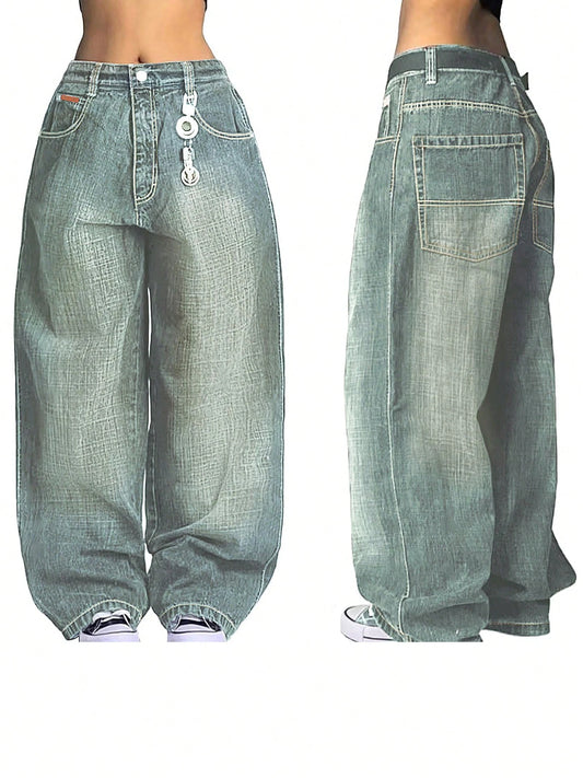 Women's Hip Hop Baggy Jeans Wide Leg Mid-Low Waist Jeans Loose Boyfriends Jeans 90s Vintage Denim Pants For Back To School