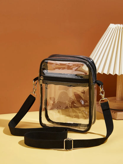 Women's Mini Transparent Beach Crossbody Phone Bag, Stadium Approved Bag, Size 19 X 14.5 X 5 Inches, Transparent Handbag, Suitable For Concerts, Sports Events, Festivals And Other Occasions.