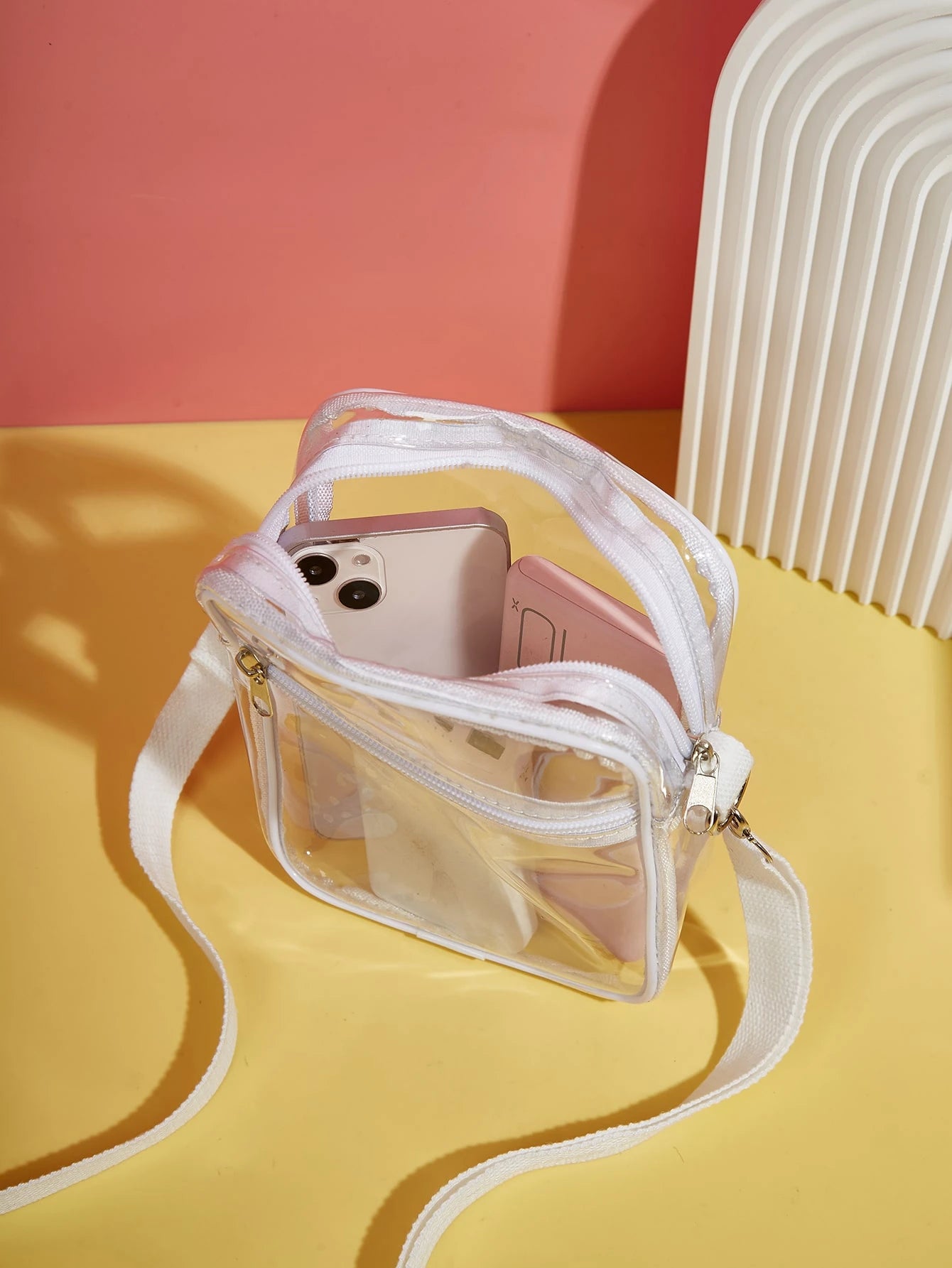 Women's Mini Transparent Beach Crossbody Phone Bag, Stadium Approved Bag, Size 19 X 14.5 X 5 Inches, Transparent Handbag, Suitable For Concerts, Sports Events, Festivals And Other Occasions.