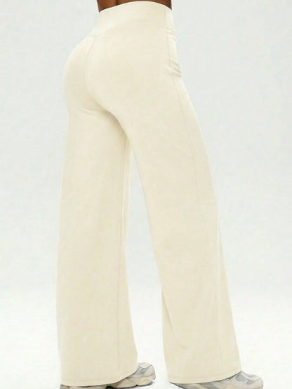 Women's Minimalist High Waist Sports Fitness Running Wide Leg Pants, Comfortable Casual Leggings, High Stretch Flared Commuting Yoga Trousers