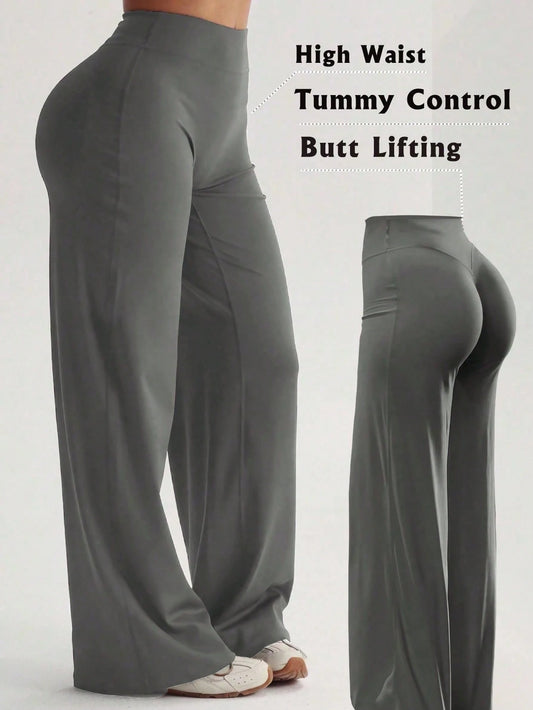 Women's Minimalist High Waist Sports Workout Wide Leg Pants, Comfortable Casual Leggings, High Stretch Flared Commuting Yoga Pants