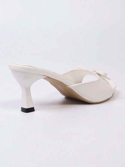 Women's New Fashionable And Elegant Stiletto Heeled Sandals, Sweet Bow Decor Peep Toe Design, Solid Color Platform Slip-On Sandals, Suitable For Dresses In Formal Or Casual Occasions, Date Night