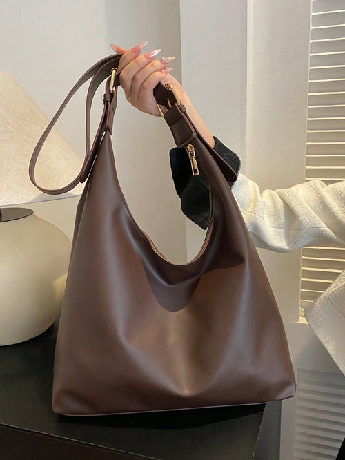 Women's New Large Tote Bag, Fashionable Design Shoulder Bag, Soft PU Material, Textured Style (Color Difference Due To Photo Angle)