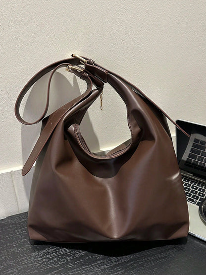 Women's New Large Tote Bag, Fashionable Design Shoulder Bag, Soft PU Material, Textured Style (Color Difference Due To Photo Angle)