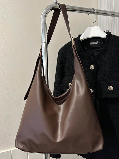 Women's New Large Tote Bag, Fashionable Design Shoulder Bag, Soft PU Material, Textured Style (Color Difference Due To Photo Angle)