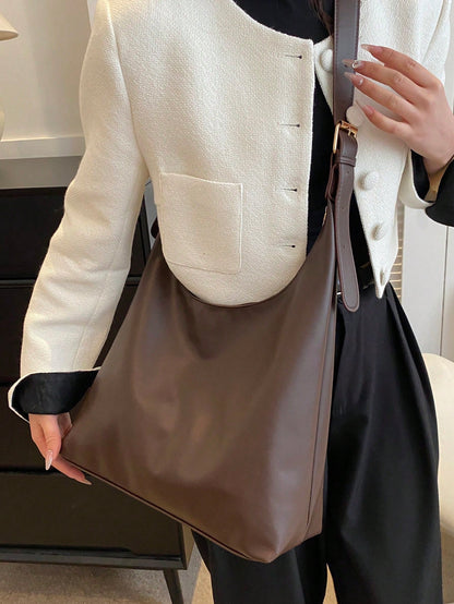 Women's New Large Tote Bag, Fashionable Design Shoulder Bag, Soft PU Material, Textured Style (Color Difference Due To Photo Angle)