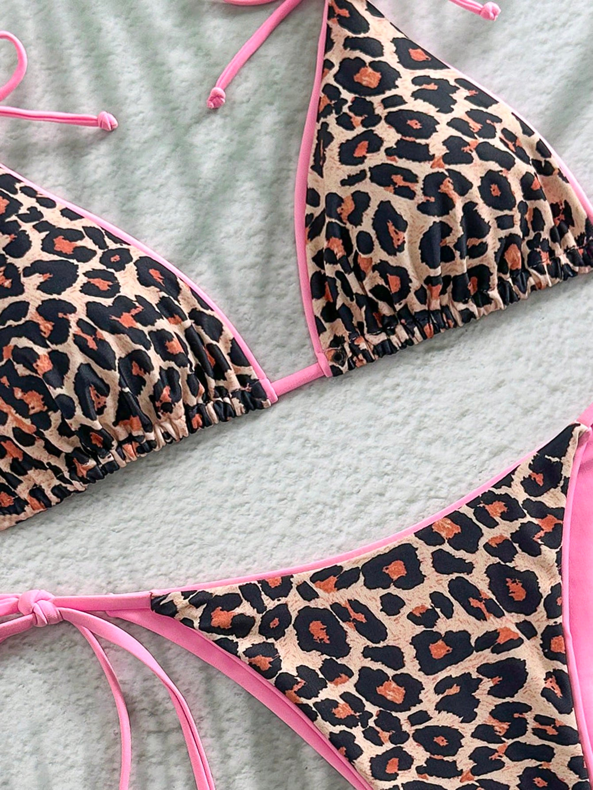Women's New Sexy & Elegant Beach Resort Bikini Set, Leopard Print 2 Pieces Backless Swimwear, Summer Vacation Pink
