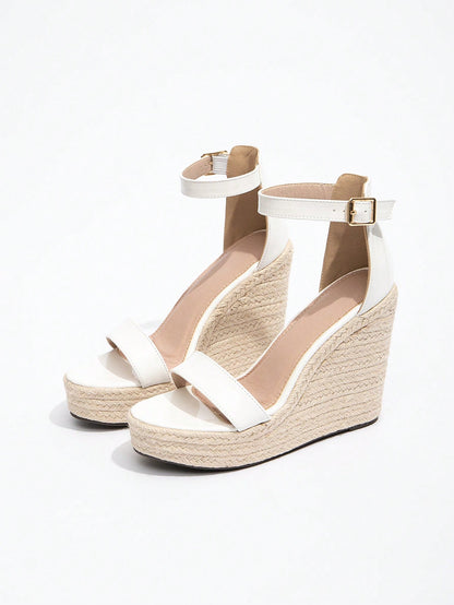 Women's Platform Wedge Heel Platform Jute Strap Open Toe Slide Sandals, Chunky High Heel Shoes For Spring, Travel Essential, Summer Outfits