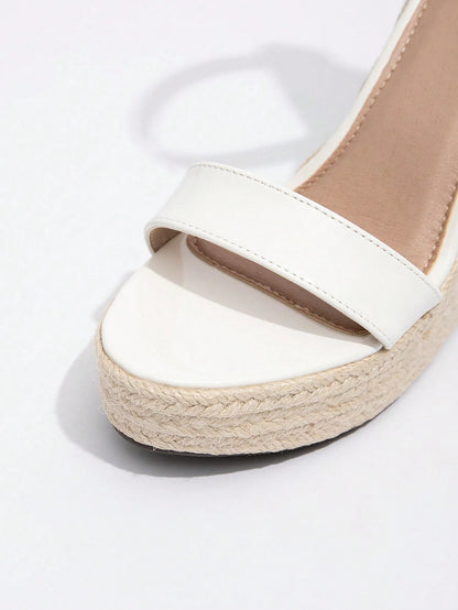 Women's Platform Wedge Heel Platform Jute Strap Open Toe Slide Sandals, Chunky High Heel Shoes For Spring, Travel Essential, Summer Outfits