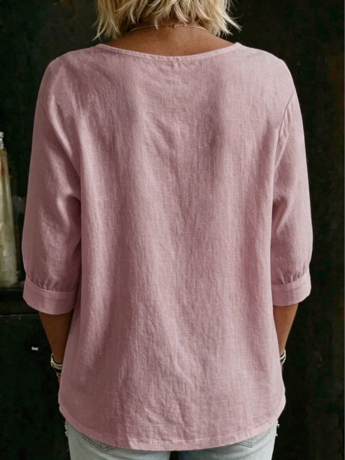 Women's Plus Size White V-Neck Short Sleeve Top, Lace Trim, Woven Fabric Regular Fit Casual Blouse Pink Summer