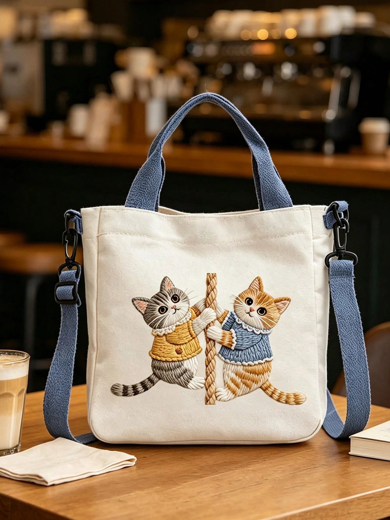 Women's Printed Cat Climbing Rope Large Capacity Multifunctional Shoulder Bag, Women's Handbag, Daily Crossbody Bag, Lightweight Durable Commuter Shopping Tote, Portable Daily Storage Tote Bag, Lightw
