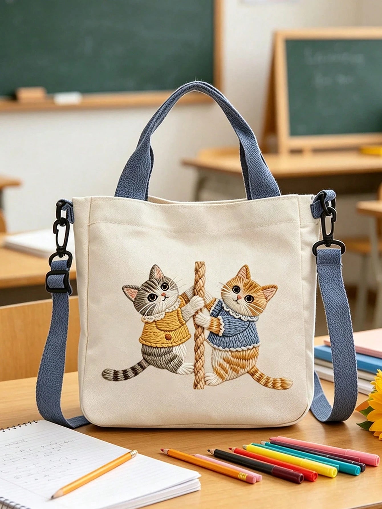 Women's Printed Cat Climbing Rope Large Capacity Multifunctional Shoulder Bag, Women's Handbag, Daily Crossbody Bag, Lightweight Durable Commuter Shopping Tote, Portable Daily Storage Tote Bag, Lightw