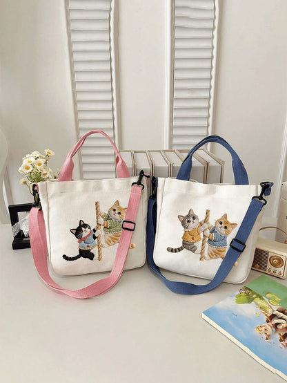 Women's Printed Cat Climbing Rope Large Capacity Multifunctional Shoulder Bag, Women's Handbag, Daily Crossbody Bag, Lightweight Durable Commuter Shopping Tote, Portable Daily Storage Tote Bag, Lightw
