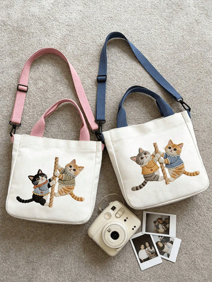 Women's Printed Cat Climbing Rope Large Capacity Multifunctional Shoulder Bag, Women's Handbag, Daily Crossbody Bag, Lightweight Durable Commuter Shopping Tote, Portable Daily Storage Tote Bag, Lightw
