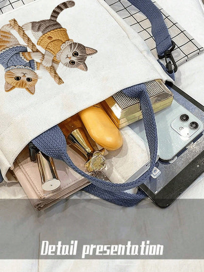 Women's Printed Cat Climbing Rope Large Capacity Multifunctional Shoulder Bag, Women's Handbag, Daily Crossbody Bag, Lightweight Durable Commuter Shopping Tote, Portable Daily Storage Tote Bag, Lightw