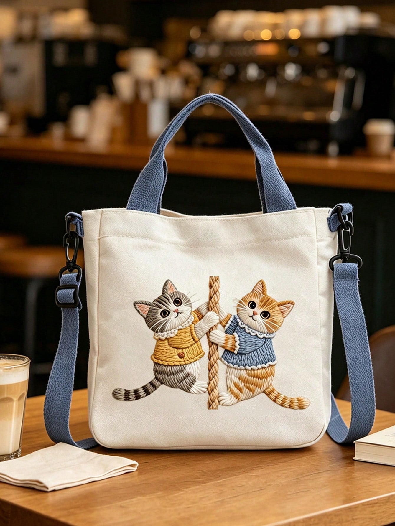 Women's Printed Cat Climbing Rope Large Capacity Multifunctional Shoulder Bag, Women's Handbag, Daily Crossbody Bag, Lightweight Durable Commuter Shopping Tote, Portable Daily Storage Tote Bag, Lightw