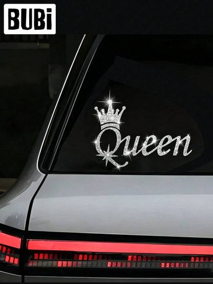 Women's Rhinestone Crown Car Sticker, Waterproof Cute Interesting Universal Rearview Mirror Full Body Car Decal Accessories