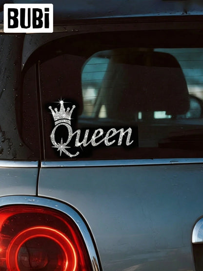 Women's Rhinestone Crown Car Sticker, Waterproof Cute Interesting Universal Rearview Mirror Full Body Car Decal Accessories