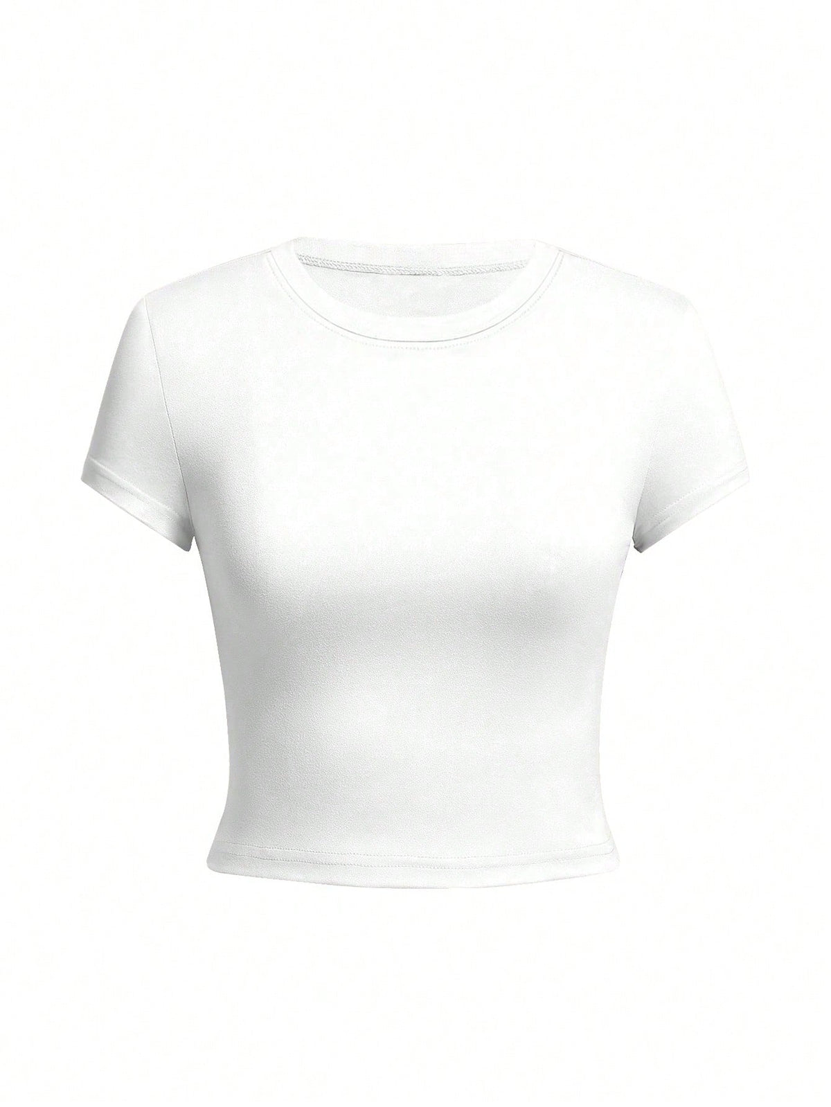 Women's Round Neck Short Sleeve T-Shirt, New Summer Fashion Solid Color Casual Fitted Cropped Top