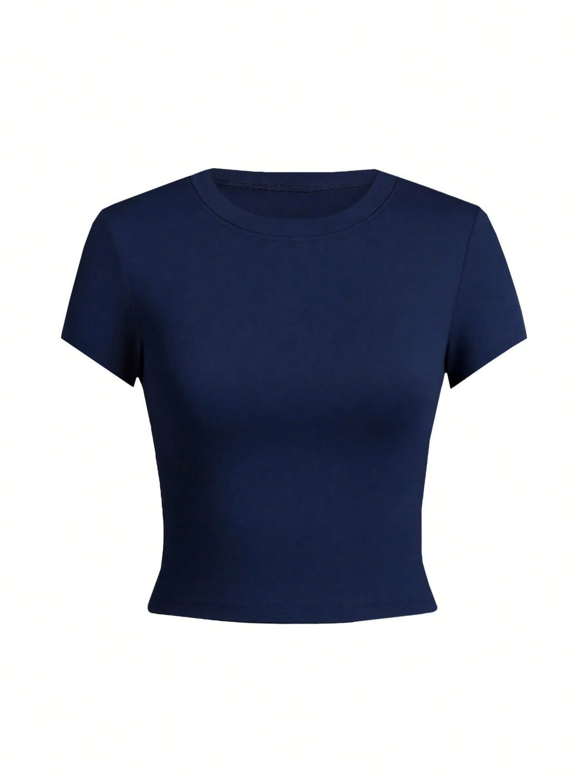 Women's Round Neck Short Sleeve T-Shirt, New Summer Fashion Solid Color Casual Fitted Cropped Top