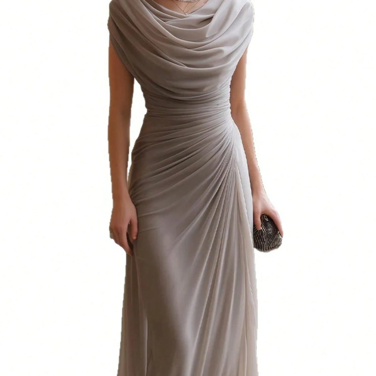 Women's Sexy Urban Relaxed Fit Wedding Guest Surplice Neck Pleated Flowy Long Gown