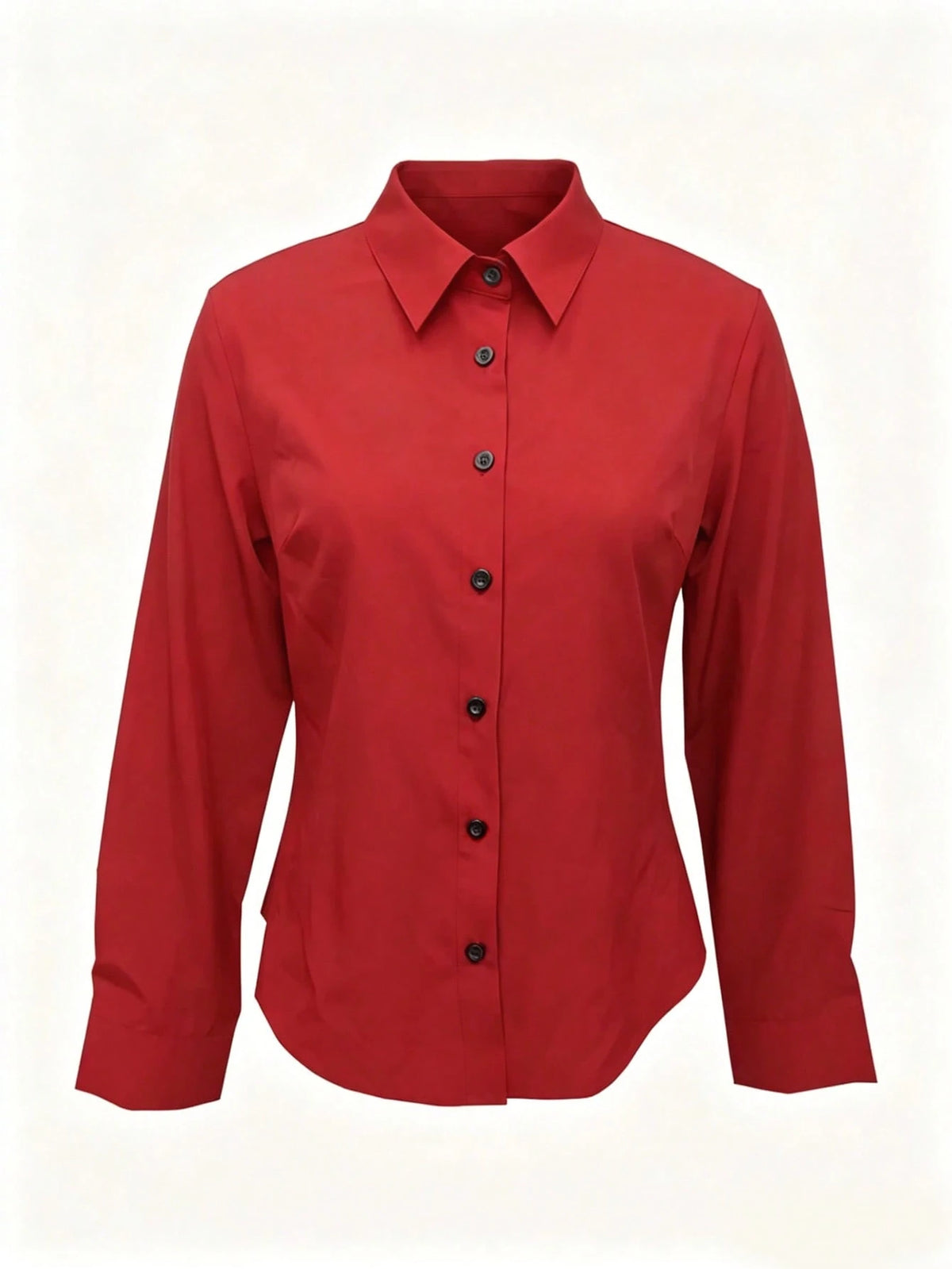 Women's Solid Color Long Sleeve Shirt, Featuring A Collared Design To Showcase A Professional And Capable Demeanor, Made Of Comfortable Fabric.
