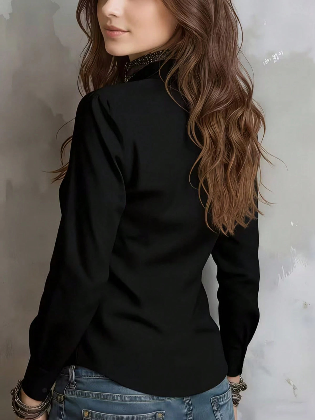 Women's Solid Color Long Sleeve Shirt, Featuring A Collared Design To Showcase A Professional And Capable Demeanor, Made Of Comfortable Fabric.
