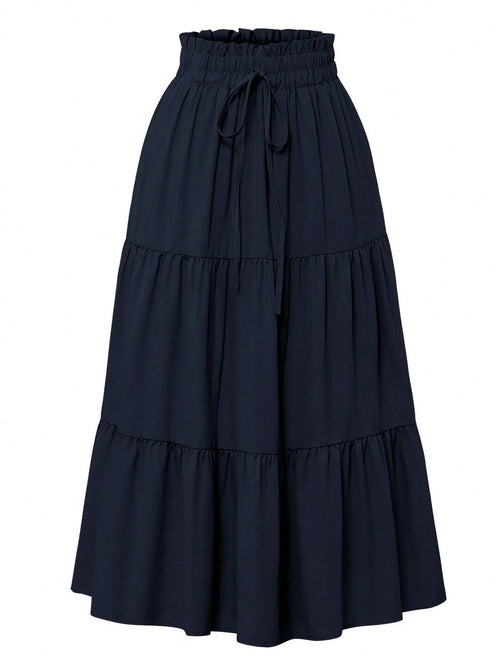 Women's Solid Color Pleated Elastic Waist Casual Skirt Spring
