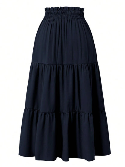 Women's Solid Color Pleated Elastic Waist Casual Skirt Spring