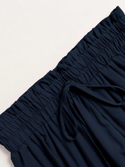 Women's Solid Color Pleated Elastic Waist Casual Skirt Spring