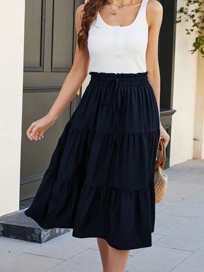 Women's Solid Color Pleated Elastic Waist Casual Skirt Spring
