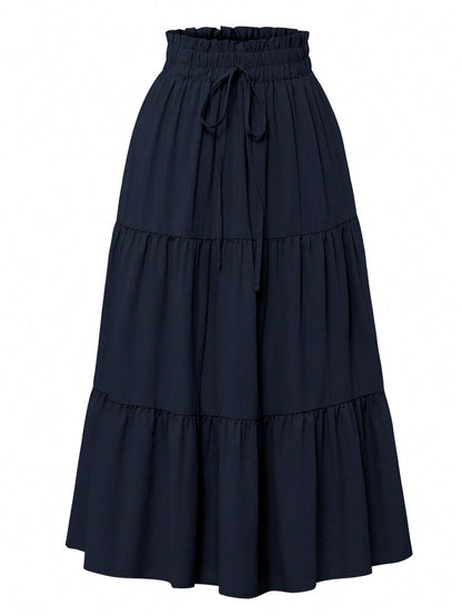 Women's Solid Color Pleated Elastic Waist Casual Skirt Spring