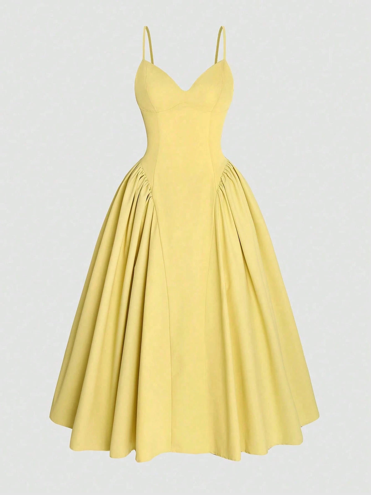Women's Solid Color Side Splice Ruched Bust Cup Sexy Elegant Elegant Fashion Vacation Wedding Party Spaghetti Strap Dress Summer Yellow
