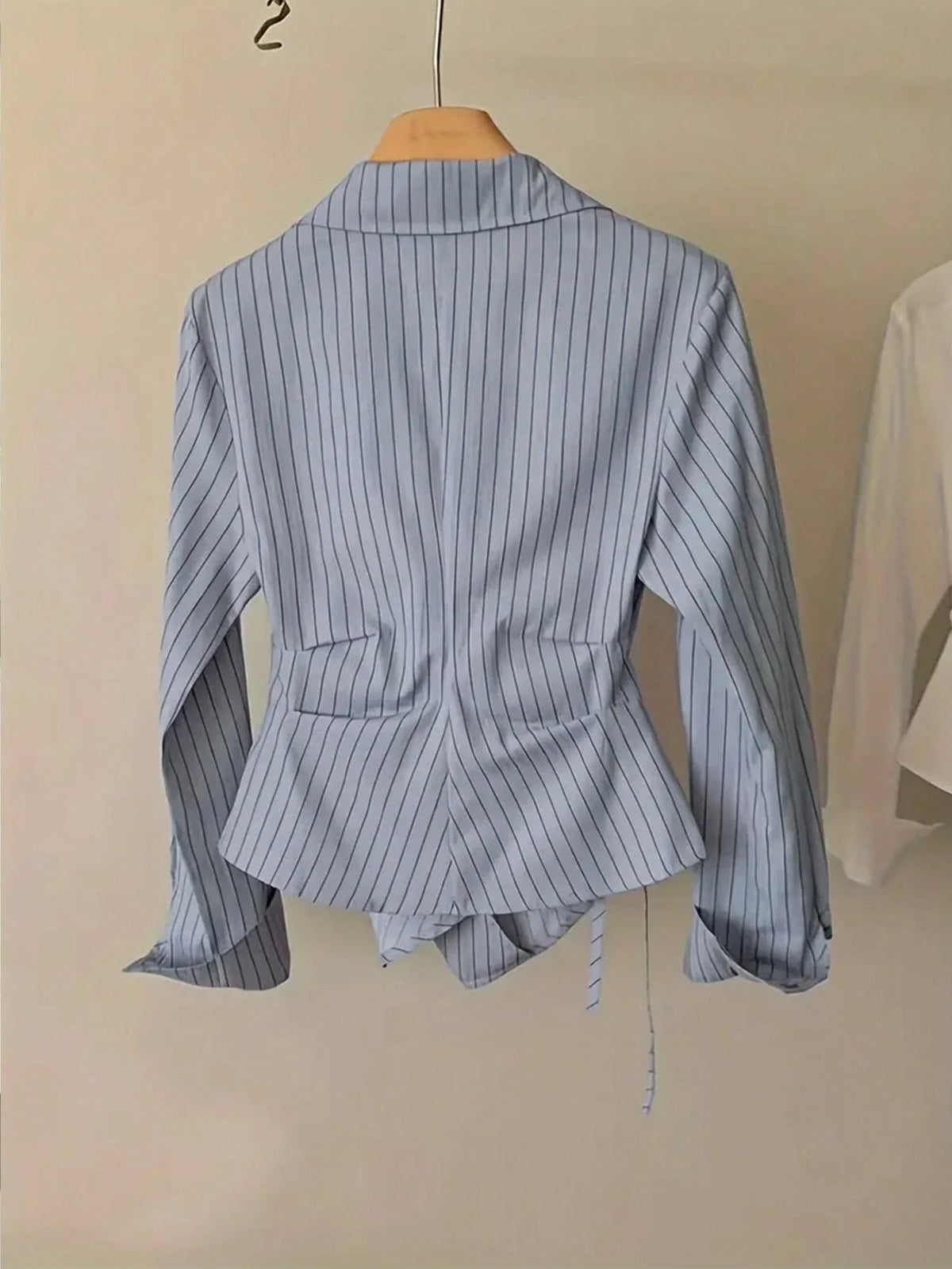 Women's Spring/Autumn Fashion Casual Commute Minimalist Striped Print Wrap Button Front Asymmetrical Hem Shirt White