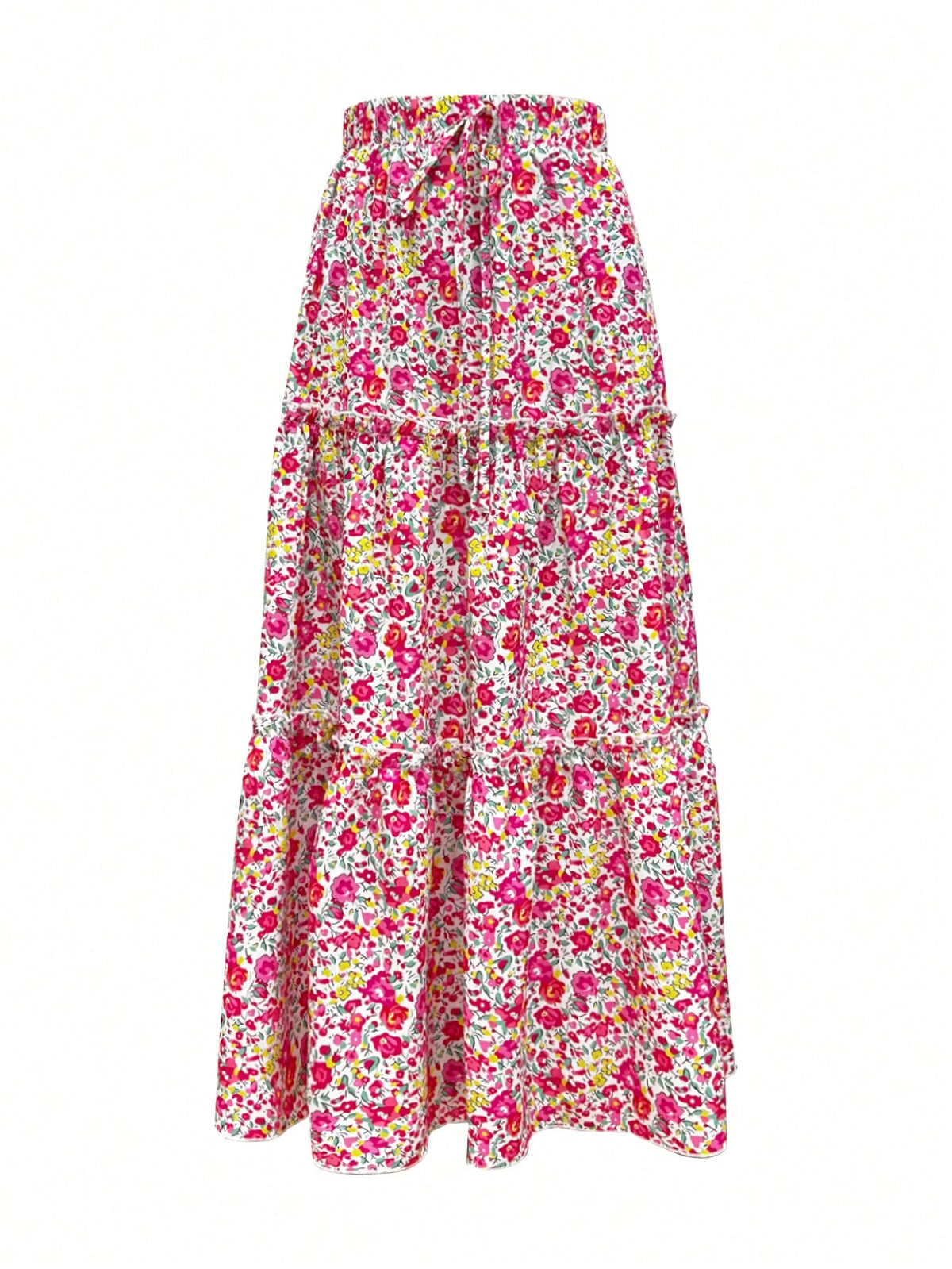 Women's Spring/Summer Floral Print Tiered Ruffle Skirt Casual Vacation Skirt Blue Floral Ruffle Tiered Skirt Women Summer Beach Vacation Casual Bottom