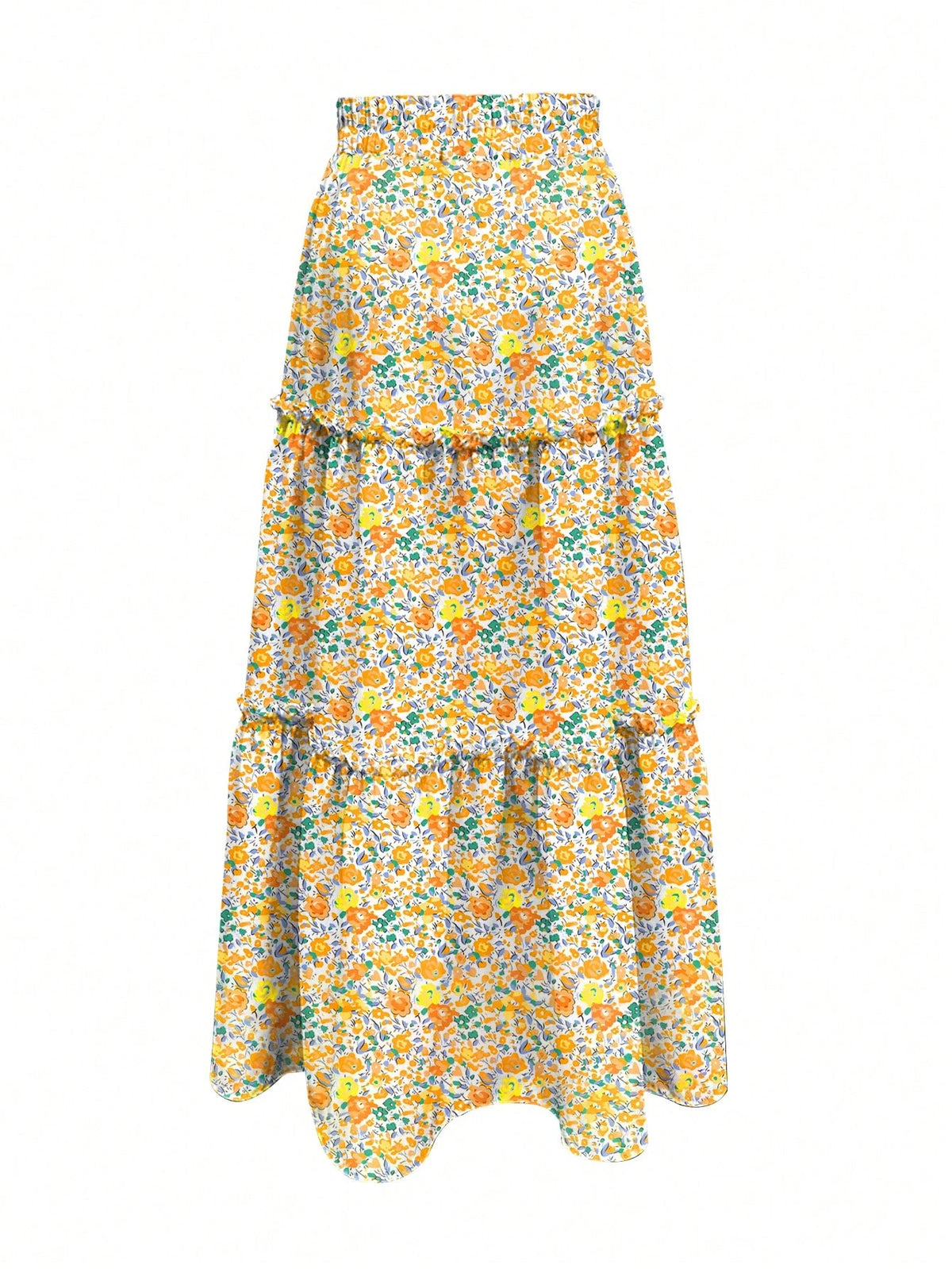 Women's Spring/Summer Floral Print Tiered Ruffle Skirt Casual Vacation Skirt Blue Floral Ruffle Tiered Skirt Women Summer Beach Vacation Casual Bottom