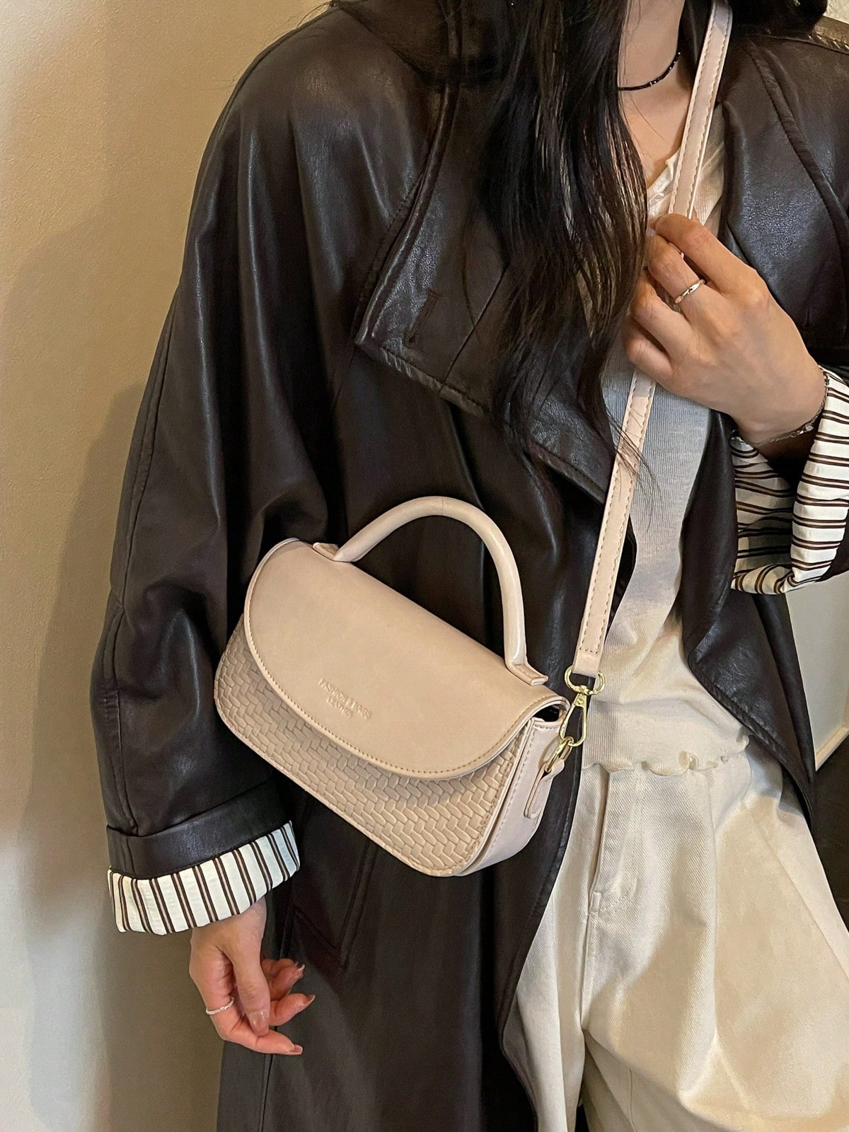 Women's Square Handbag Phone Bag Fashion Patchwork Elegant Minimalist Crossbody Shoulder Bag White