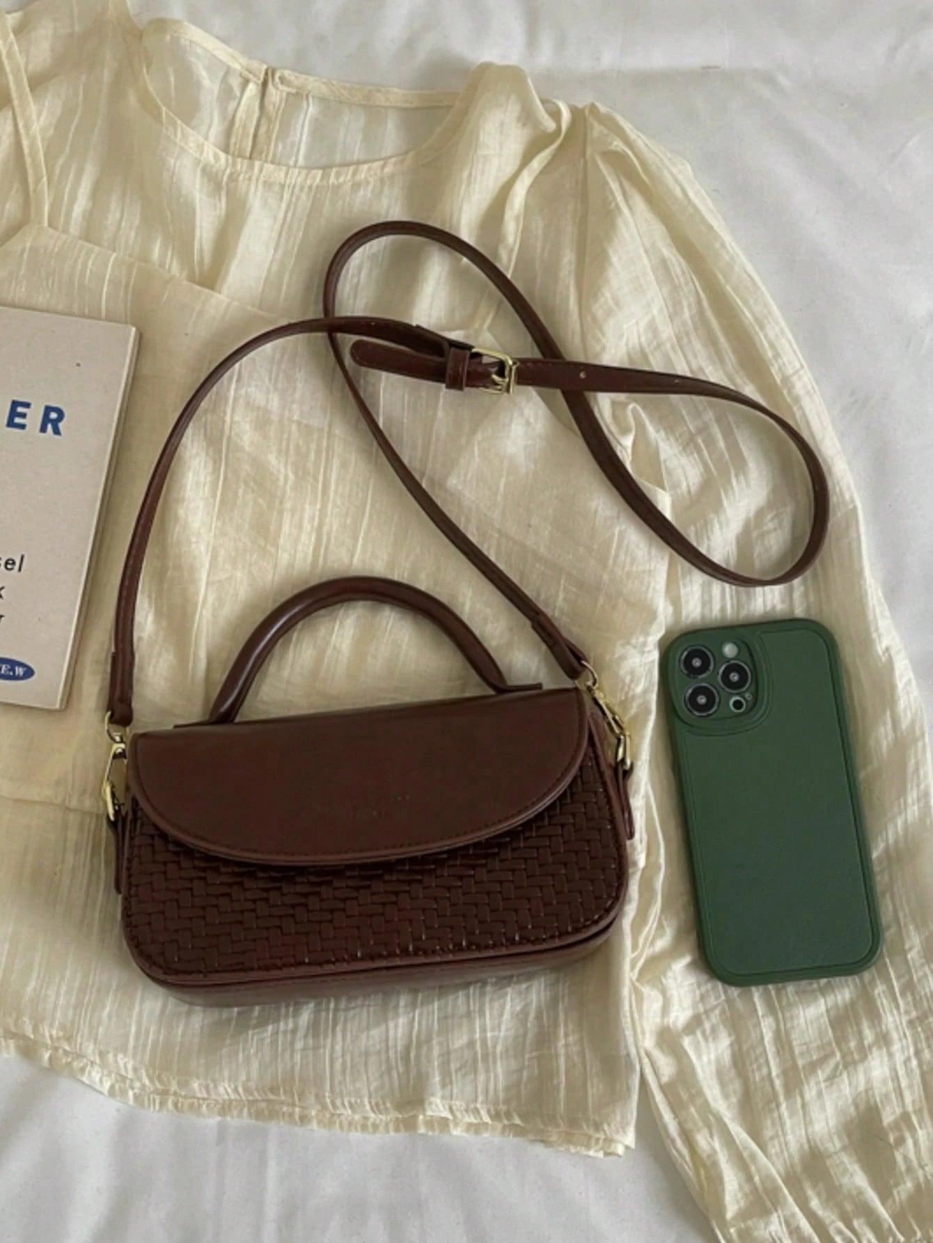 Women's Square Handbag Phone Bag Fashion Patchwork Elegant Minimalist Crossbody Shoulder Bag White